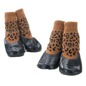 4 Pcs Leopard Print Knitted Socks Waterproof Coated Socks Paw Protective Socks, 4#