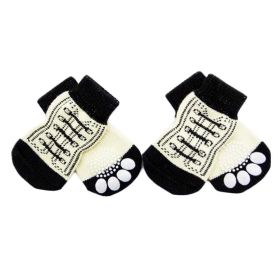 4 Pcs White Shoes Pattern Cute Puppy Socks Knitted Paw Protection for Puppy Indoor Wear