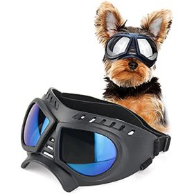 Glasses for Small Breed Goggles, UV Sunglasses Windproof Snowproof, Long Snout Dogs Mask with Soft Frame Adjustable Straps Black for Sm/Med