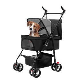 4 Wheels Pet Stroller Foldable Carrier Strolling Cart Travel Jogger Pet Stroller with Removable Liner Storage Basket