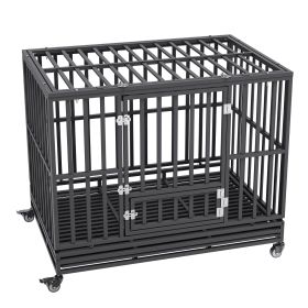 VEVOR 47" Heavy Duty Crate, 3-Door, Med/Lrg Dogs w/ Lockable Wheels/Removable Tray, High Anxiety Crate for Indoor/Outdoor