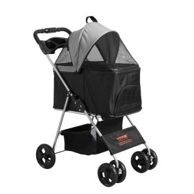 VEVOR  Stroller, 4 Wheels Stroller Rotate w/ Brakes, 35lbs Capacity, Stroller w/ Detachable Carrier, Basket and Cup Holder, Travel, Black/Grey