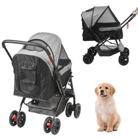 VEVOR Stroller, 4 Wheels Stroller Rotate w/Brakes, 44lbs Capacity, Stroller with Reversible Handlebar, Basket/Zipper, Travel, Black+Grey