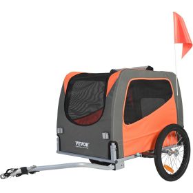 VEVOR Bike Trailer, Supports up to 66 lbs, Cart Bicycle Carrier, Folding Frame, Universal Coupler, Reflectors, Flag, Collapsible, Orange/Gray