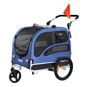 VEVOR Bike Trailer, Supports up to 100 lbs, 2-in-1 Stroller Cart Carrier, Folding Frame w/ Quick Release, Universal Coupler, Reflectors, Blue/Black