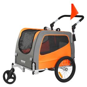 VEVOR Bike Trailer, Supports up to 66 lbs, 2-in-1 Stroller Cart Carrier, Folding Frame, Universal Bicycle Coupler, Reflectors, Flag, Orange/Gray