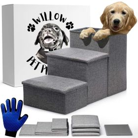 Gray Dog Stairs for High Beds or Couch Foldable Steps With Storage for Small to Medium Dogs