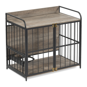 Dog Cage Furniture With Adjustable Feeding Rack For Medium-sized Dogs (Option 1: Grey)