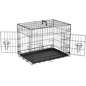 Dog Crate With Divider Double Door Folding Wire Dog Crate With Plastic Leak-proof Plate, Indoor Pet Kennel (Option 1: Black)