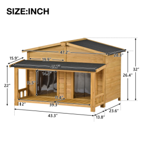 Large Wooden Dog House Outdoor Hut Style With Porch, 2 Doors (Option 1: Solid wood dog house)